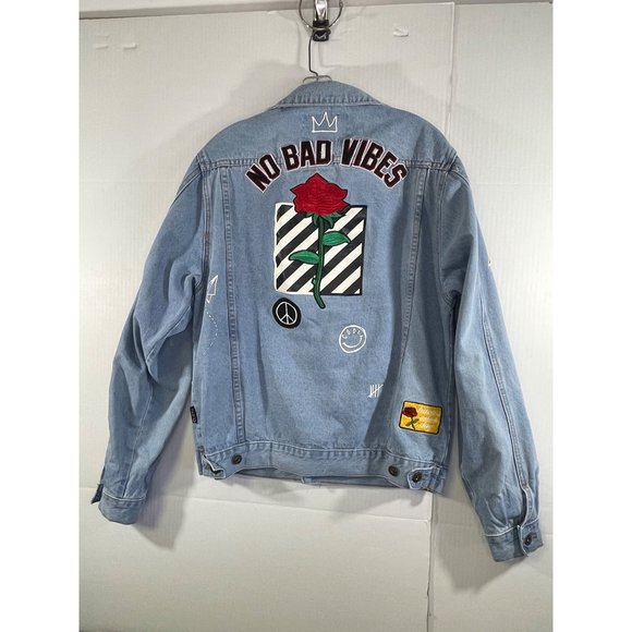 Brooklyn Cloth Jean Jacket men's size M Embroidered Denim Stenciled Patches - Picture 8 of 16